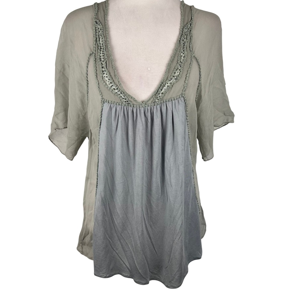 Sains Women Silk Romantic Top Small Fairy Dainty Beaded Green Beaded Sheer Boho